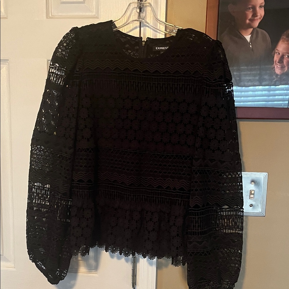 Express Women's Black Lace Blouse gothic romantic size small